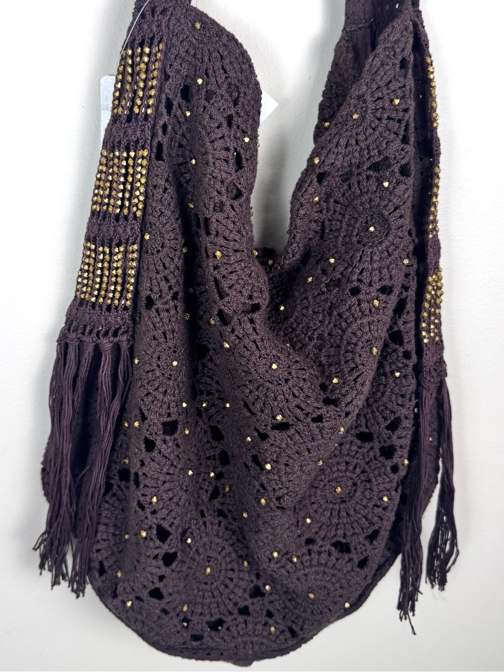 Free People Sunrise To Sunset Crochet Tote Bag Brown Fringe - Picture 8 of 17